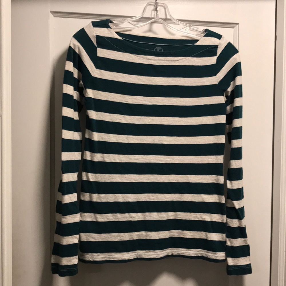 Loft green/creme stripped shirt